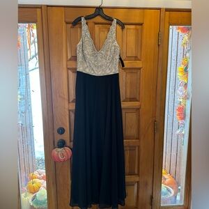 Aidan Maddox long black silk button and beaded dresss